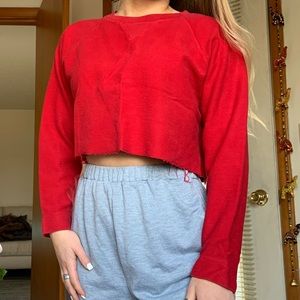 Cropped red flannel shirt